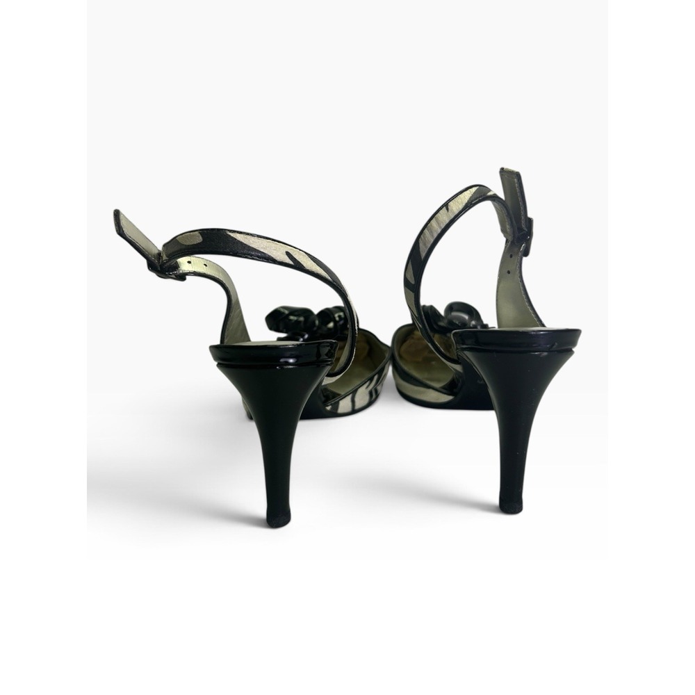 J. Renee Zebra Print Slingback Heels 9.5 M Black Patent Bow Pointed Toe Minetta - Picture 3 of 8
